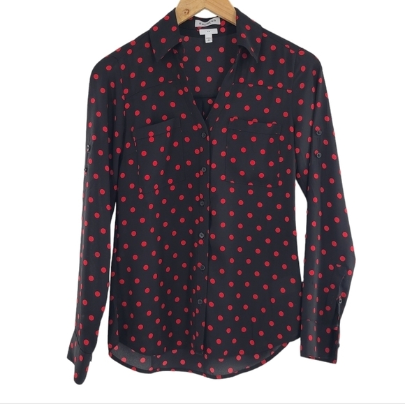 Express Women’s Portofino Slim Long-sleeve Full Button Blouse Shirt XS‎ - Picture 1 of 6